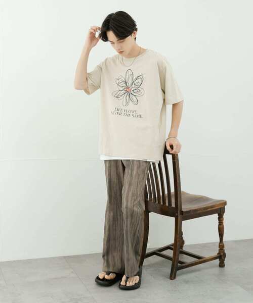 SENSE OF PLACE by URBAN RESEARCH(センスオブプレイスバイアーバンリサーチ)の「フラワーアートグラフィックショートスリーブTシャツ(Tシャツ/カットソー・メンズ・ライトベージュ/チャコールグレー/グリーン・MEDIUM/LARGE)」の9枚目の写真