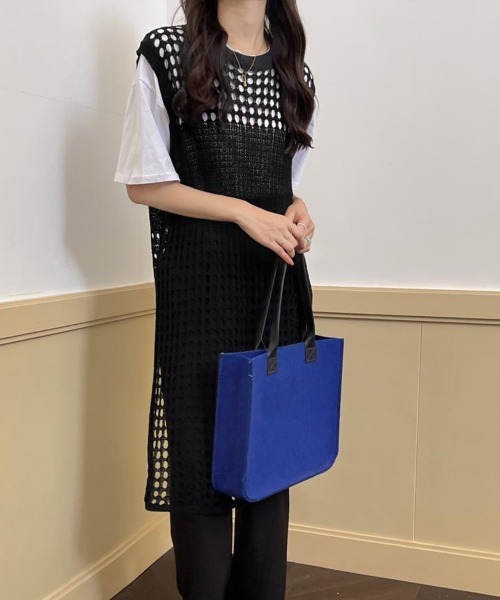 Miniministore(ミニミニストア)の「透かし編みロングベストサイドスリット夏服(ベスト・レディース・ホワイト/ブラック・FREE)」の22枚目の写真