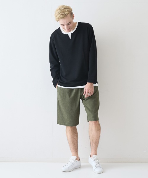 Blue Standard (ブルースタンダード)の「【Blue Standard/ブルースタンダード】ドライリップル フェイクレイヤード キーネックロンT カットソー 吸水速乾 ストレッチ イージーケア さらさら快適 晩夏初秋(Tシャツ/カットソー・メンズ・ライトグレー/ブラック/ホワイト・LARGE/X-LARGE/MEDIUM)」の13枚目の写真