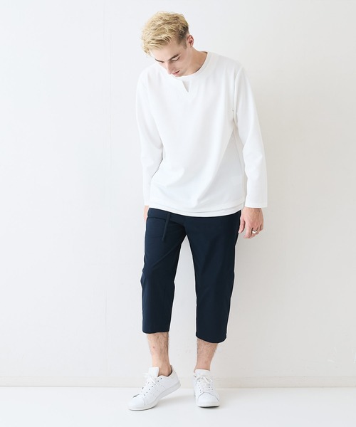 Blue Standard (ブルースタンダード)の「【Blue Standard/ブルースタンダード】ドライリップル フェイクレイヤード キーネックロンT カットソー 吸水速乾 ストレッチ イージーケア さらさら快適 晩夏初秋(Tシャツ/カットソー・メンズ・ライトグレー/ブラック/ホワイト・LARGE/X-LARGE/MEDIUM)」の17枚目の写真