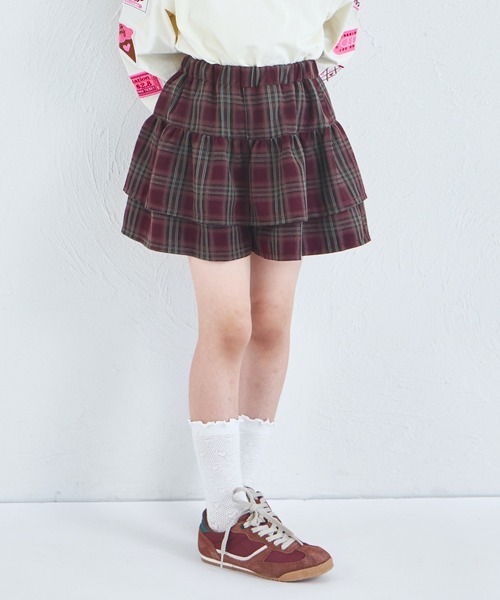 pairmanon（ペアマノン）の「フリル ティアード チェック スカッツ（スカート・キッズ・グリーン/ブラック/ブラウン・100/140/130/150/120/110/90）」の2枚目の写真