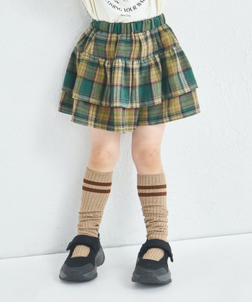 pairmanon（ペアマノン）の「フリル ティアード チェック スカッツ（スカート・キッズ・グリーン/ブラック/ブラウン・100/140/130/150/120/110/90）」の3枚目の写真