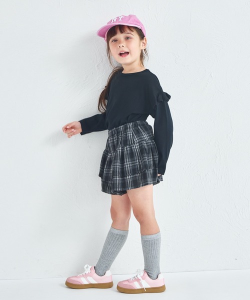 pairmanon（ペアマノン）の「フリル ティアード チェック スカッツ（スカート・キッズ・グリーン/ブラック/ブラウン・100/140/130/150/120/110/90）」の5枚目の写真