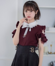 チュール」に該当するトップス（レッド/赤色系）ファッション