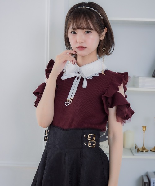 フリル　フラワー　肩だしカットソー　半袖 82677172b_26_d_500.jpg