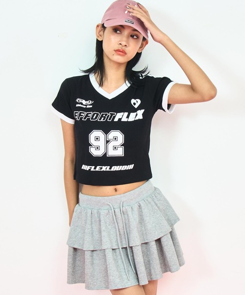 ANAP（アナップ）の「ライン Vネック ゲーミング プリント Tシャツ（Tシャツ/カットソー・レディース・ホワイト/ブラック・FREE）」の5枚目の写真