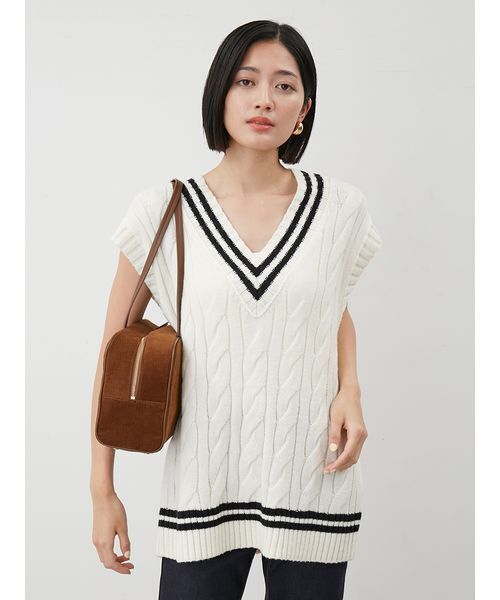 Mila Owen（ミラオーウェン）の「チルデンニットベスト（ベスト・レディース・グレー/アイボリー/ライトブルー・0/1）」の6枚目の写真