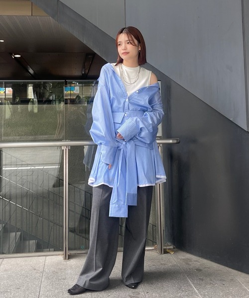 Ameri(アメリ)の「STRIPE SHIRT DETAIL MINI SKIRT(スカート・レディース・ブルー/ブラウン・SMALL/MEDIUM)」の9枚目の写真