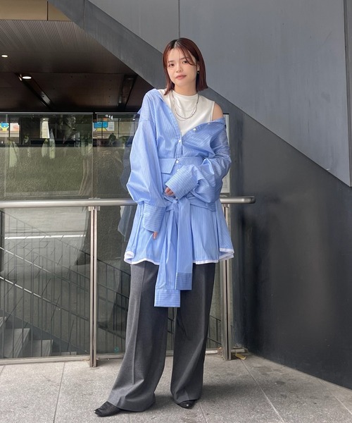 Ameri(アメリ)の「STRIPE SHIRT DETAIL MINI SKIRT(スカート・レディース・ブルー/ブラウン・SMALL/MEDIUM)」の10枚目の写真