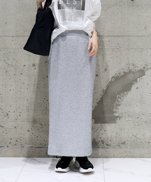 Jines(ジネス)の「シャイニージャージータイトスカート(スカート・レディース・ネイビー/シルバー・38)」の2枚目の写真