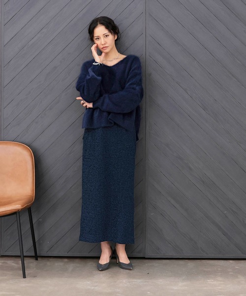 Jines(ジネス)の「シャイニージャージータイトスカート(スカート・レディース・ネイビー/シルバー・38)」の3枚目の写真