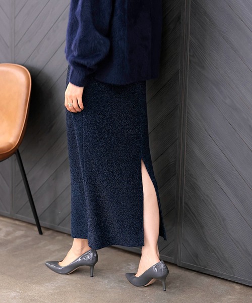 Jines(ジネス)の「シャイニージャージータイトスカート(スカート・レディース・ネイビー/シルバー・38)」の6枚目の写真