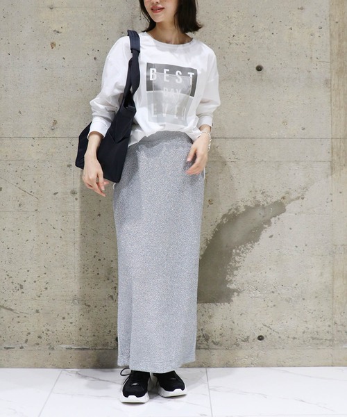 Jines(ジネス)の「シャイニージャージータイトスカート(スカート・レディース・ネイビー/シルバー・38)」の10枚目の写真