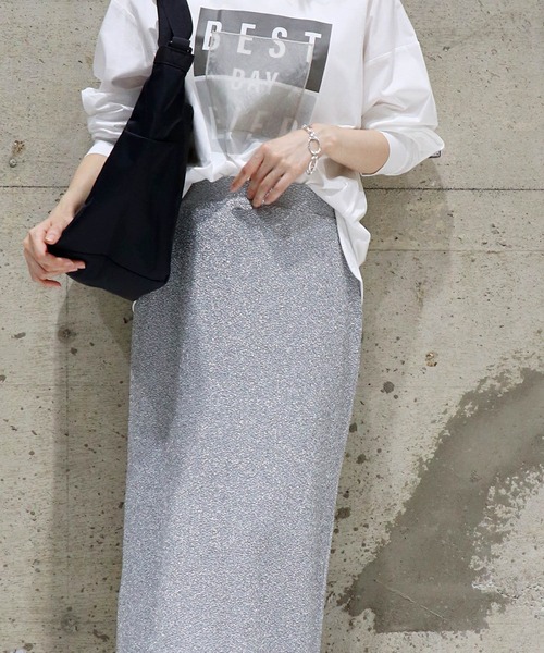 Jines(ジネス)の「シャイニージャージータイトスカート(スカート・レディース・ネイビー/シルバー・38)」の11枚目の写真