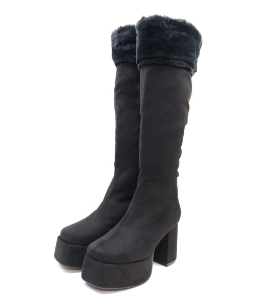 VIVIAN（ヴィヴィアン）の「ふわふわファー厚底プラットフォームロングブーツ（ブーツ・レディース・ベージュ系その他3/ブラック系その他3・S/M/L/LL）」の14枚目の写真