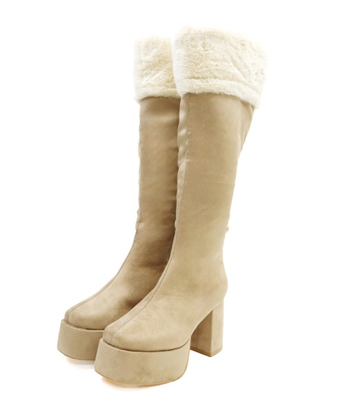 VIVIAN（ヴィヴィアン）の「ふわふわファー厚底プラットフォームロングブーツ（ブーツ・レディース・ベージュ系その他3/ブラック系その他3・S/M/L/LL）」の15枚目の写真