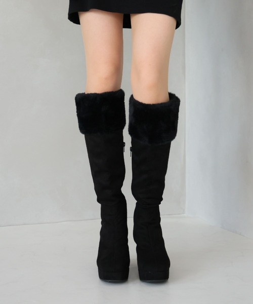 VIVIAN（ヴィヴィアン）の「ふわふわファー厚底プラットフォームロングブーツ（ブーツ・レディース・ベージュ系その他3/ブラック系その他3・S/M/L/LL）」の6枚目の写真
