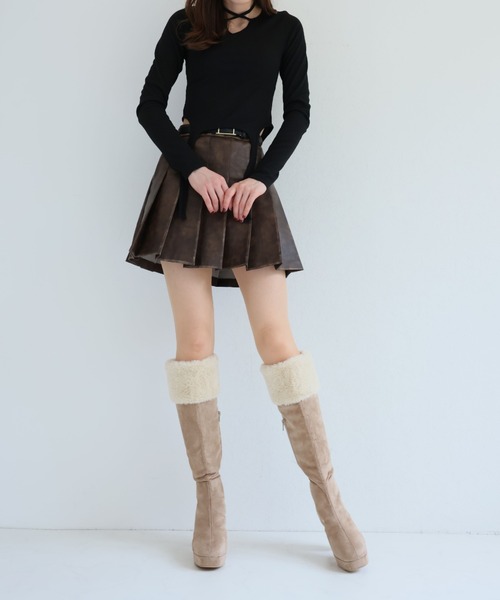 VIVIAN（ヴィヴィアン）の「ふわふわファー厚底プラットフォームロングブーツ（ブーツ・レディース・ベージュ系その他3/ブラック系その他3・S/M/L/LL）」の13枚目の写真