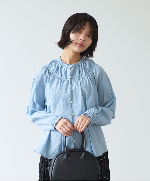 bulle de savon（ビュルデサボン）の「●コットン/シルク ローン ギャザーブラウス（シャツ/ブラウス・レディース・アイボリー/サックスブルー・FREE）」の19枚目の写真