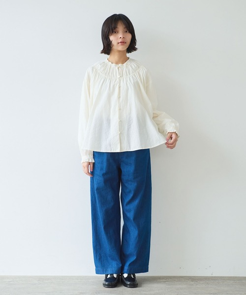 bulle de savon（ビュルデサボン）の「●コットン/シルク ローン ギャザーブラウス（シャツ/ブラウス・レディース・アイボリー/サックスブルー・FREE）」の8枚目の写真