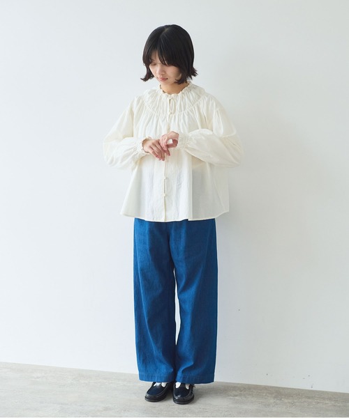 bulle de savon（ビュルデサボン）の「●コットン/シルク ローン ギャザーブラウス（シャツ/ブラウス・レディース・アイボリー/サックスブルー・FREE）」の10枚目の写真