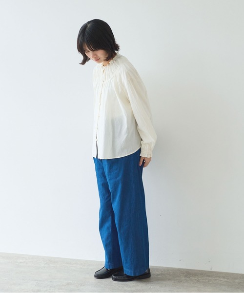 bulle de savon（ビュルデサボン）の「●コットン/シルク ローン ギャザーブラウス（シャツ/ブラウス・レディース・アイボリー/サックスブルー・FREE）」の11枚目の写真