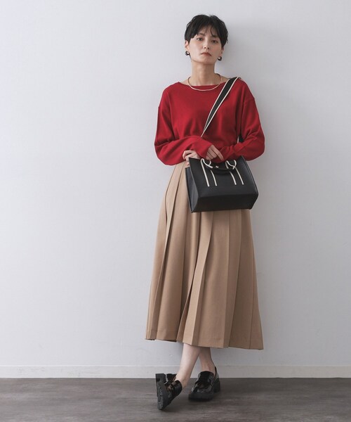 OPAQUE.CLIP（オペークドットクリップ）の「【軽量／2WAY】ラインテープスクエアミドルトートバッグ（トートバッグ・レディース・ベージュ/ブラック/チャコールグレー・00）」の5枚目の写真