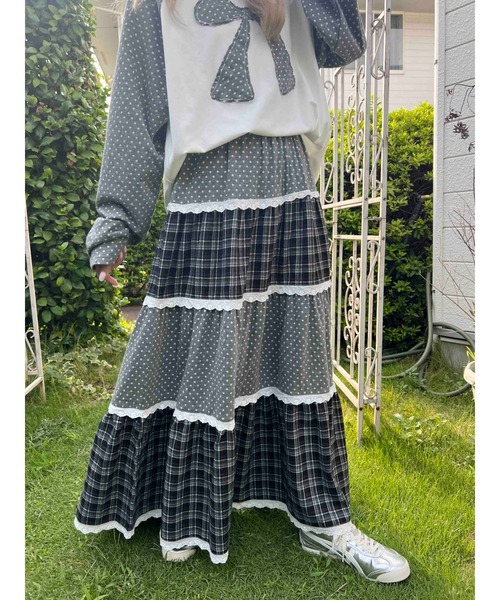 WC（ダブル シー）の「《セットアップ対応★》パッチワークティアードスカート（スカート・レディース・ネイビー/グレー・FREE）」の14枚目の写真