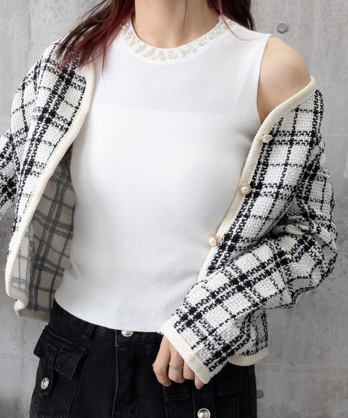 Miniministore（ミニミニストア）の「パール付きトップスノースリーブニット夏服（Tシャツ/カットソー・レディース・ホワイト/アイボリー/ピンク/ブラック・FREE）」の13枚目の写真