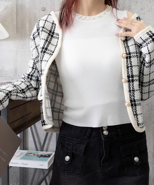 Miniministore（ミニミニストア）の「パール付きトップスノースリーブニット夏服（Tシャツ/カットソー・レディース・ホワイト/アイボリー/ピンク/ブラック・FREE）」の14枚目の写真