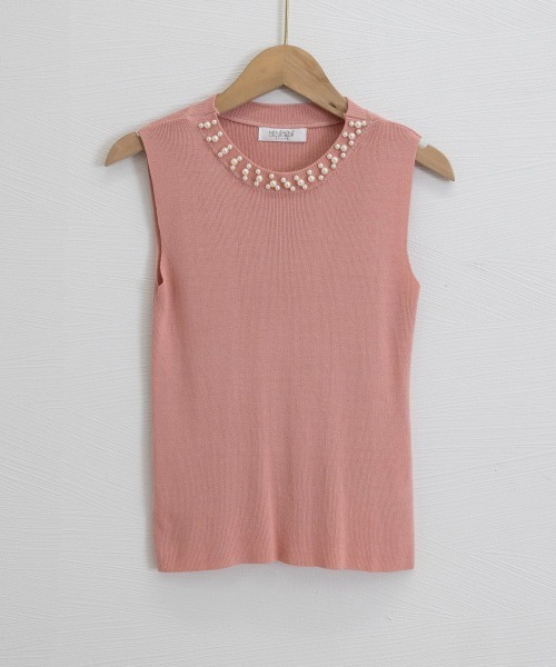 Miniministore（ミニミニストア）の「パール付きトップスノースリーブニット夏服（Tシャツ/カットソー・レディース・ホワイト/アイボリー/ピンク/ブラック・FREE）」の19枚目の写真