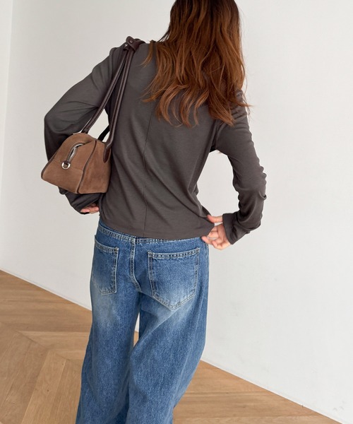 CANAL JEAN（キャナルジーン）の「El mar　ステッチクルーロンT（Tシャツ/カットソー・レディース・グレー/チャコールグレー/ホワイト・ONE SIZE）」の4枚目の写真