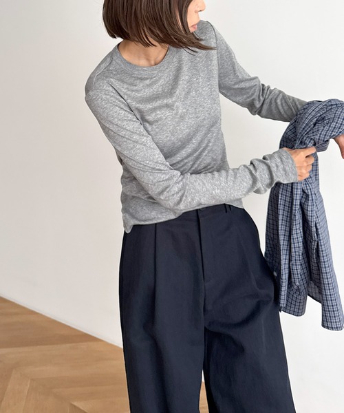 CANAL JEAN（キャナルジーン）の「El mar　ステッチクルーロンT（Tシャツ/カットソー・レディース・グレー/チャコールグレー/ホワイト・ONE SIZE）」の6枚目の写真