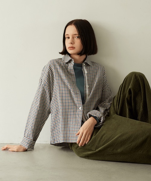 LA MARINE FRANCAISE(マリン フランセーズ)の「ラウンドカラーチェックシャツ(シャツ/ブラウス・レディース・ブラウン・FREE)」の1枚目の写真