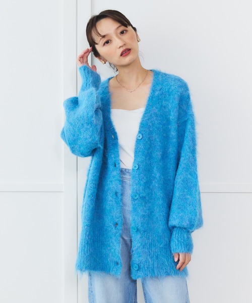 Stone  水色カーディガン セール】 カシミヤウール ハンドニットカーディガン （カーディガン