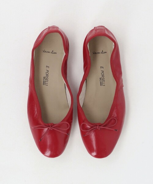 E.PORSELLI レッドバレエシューズ Porselli ポルセリ バレエシューズ レッド ハンドメイド 国内