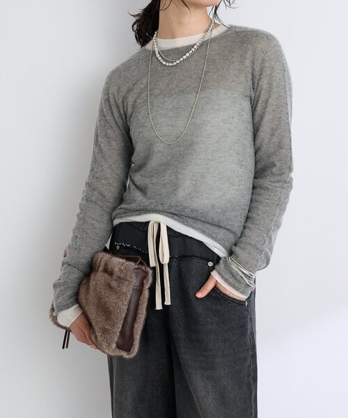 RIVE DROITE（リヴドロワ）の「【ニュアンスをプラス】カシミヤ混ウールシアークルーニット（ニット/セーター・レディース・グレー/オフホワイト/ピンク・FREE）」の11枚目の写真