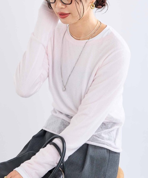 RIVE DROITE（リヴドロワ）の「【ニュアンスをプラス】カシミヤ混ウールシアークルーニット（ニット/セーター・レディース・グレー/オフホワイト/ピンク・FREE）」の3枚目の写真