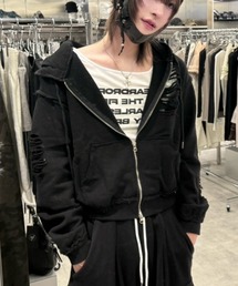 Never mind the XU / Chikashitsu+ | 【nmtc+】damage cropped zip up hoodie / 【エヌエムティーシープラス】ダメージクロップドジップパーカー(パーカー)