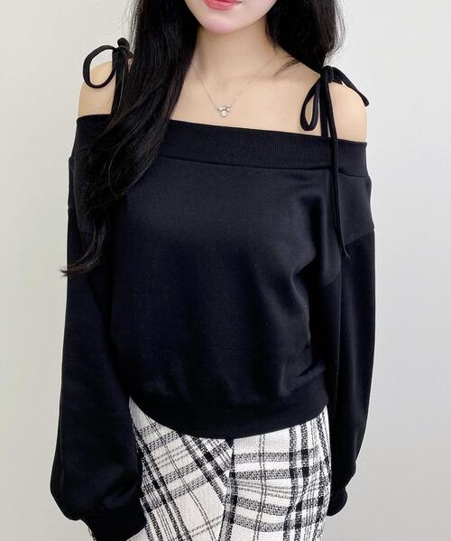 INGNI（イング）の「肩リボンオフショルスウェットトップス(セットアップ対応)（スウェット・レディース・グレー/ブラック/オートミール/ブラウン・M）」の2枚目の写真