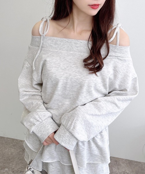 INGNI（イング）の「肩リボンオフショルスウェットトップス(セットアップ対応)（スウェット・レディース・グレー/ブラック/オートミール/ブラウン・M）」の10枚目の写真