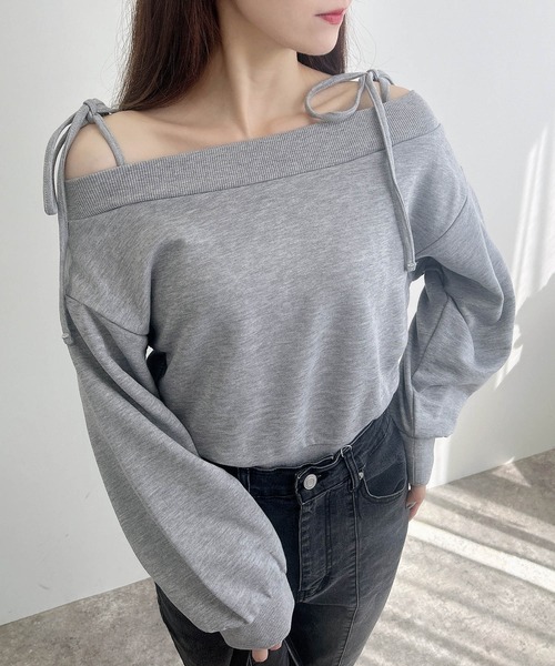 INGNI（イング）の「肩リボンオフショルスウェットトップス(セットアップ対応)（スウェット・レディース・グレー/ブラック/オートミール/ブラウン・M）」の12枚目の写真