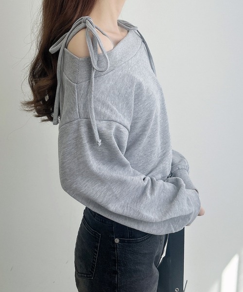 INGNI（イング）の「肩リボンオフショルスウェットトップス(セットアップ対応)（スウェット・レディース・グレー/ブラック/オートミール/ブラウン・M）」の14枚目の写真