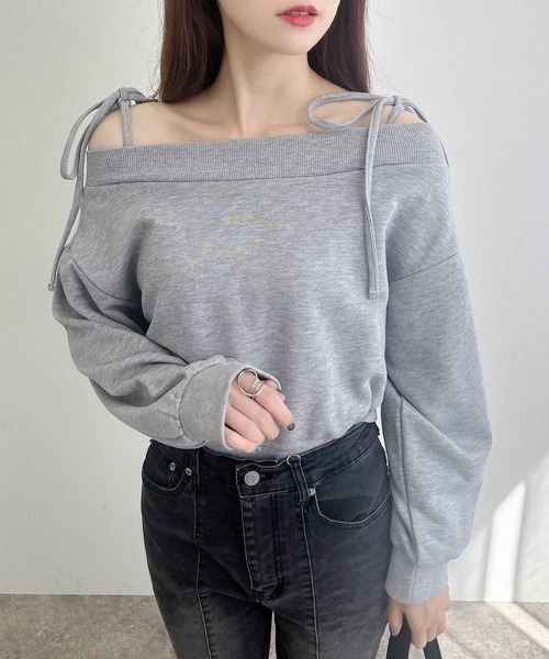 INGNI（イング）の「肩リボンオフショルスウェットトップス(セットアップ対応)（スウェット・レディース・グレー/ブラック/オートミール/ブラウン・M）」の13枚目の写真