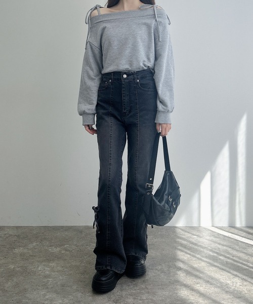 INGNI（イング）の「肩リボンオフショルスウェットトップス(セットアップ対応)（スウェット・レディース・グレー/ブラック/オートミール/ブラウン・M）」の16枚目の写真