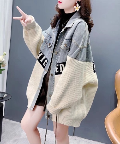 セール】ニットドッキング デニムシャツジャケット（その他アウター