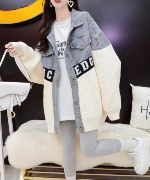 セール】ニットドッキング デニムシャツジャケット（その他アウター