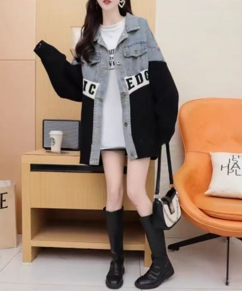 セール】ニットドッキング デニムシャツジャケット（その他アウター