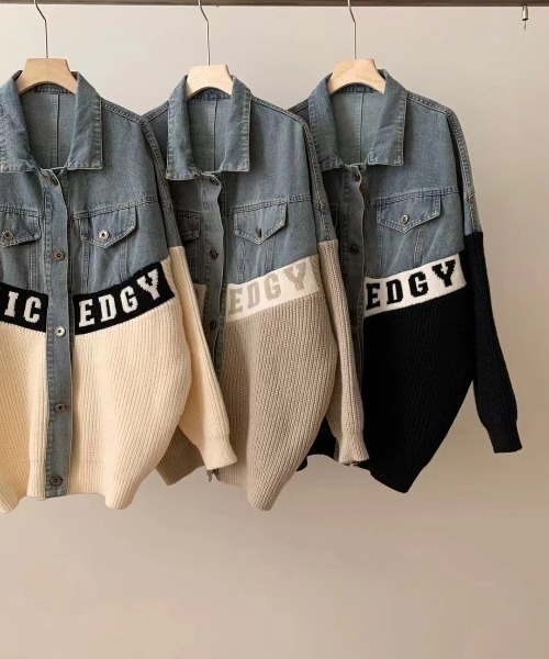セール】ニットドッキング デニムシャツジャケット（その他アウター