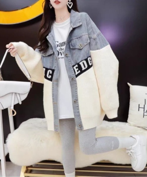 ニットドッキング デニムシャツジャケット（その他アウター）｜LETee